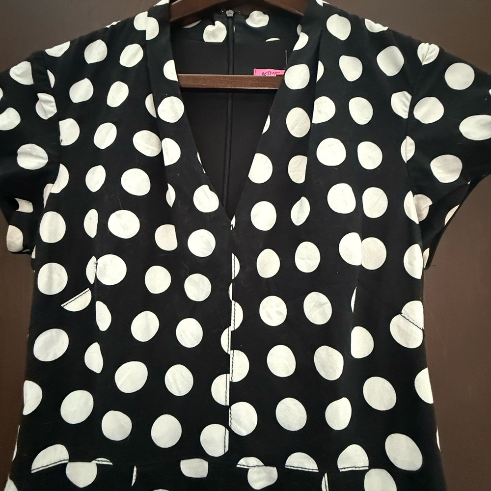 Betsey Johnson Black and White Polka Dot Midi Dress - Picture 2 of 5
